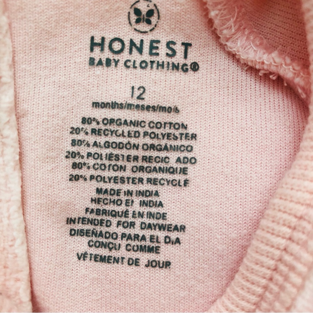 Velour Organic Cotton Soft Pink Baby Girl Bubble Romper, Honest Company 12M - Picture 4 of 7
